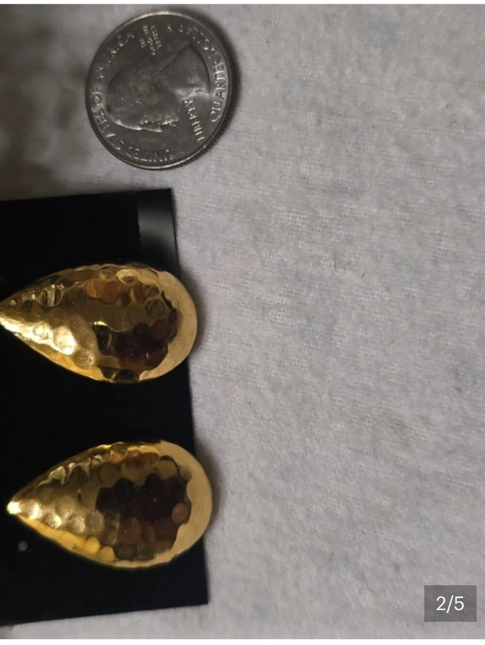 Gold Hammered Teardrop Earrings - Picture 5 of 5